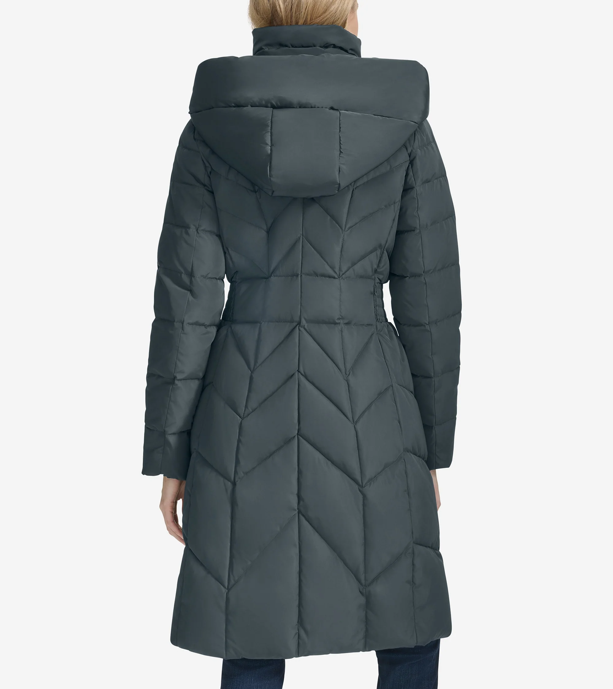 Women's Taffeta Down Coat with Elasticaded Waist Inserts - Image 2