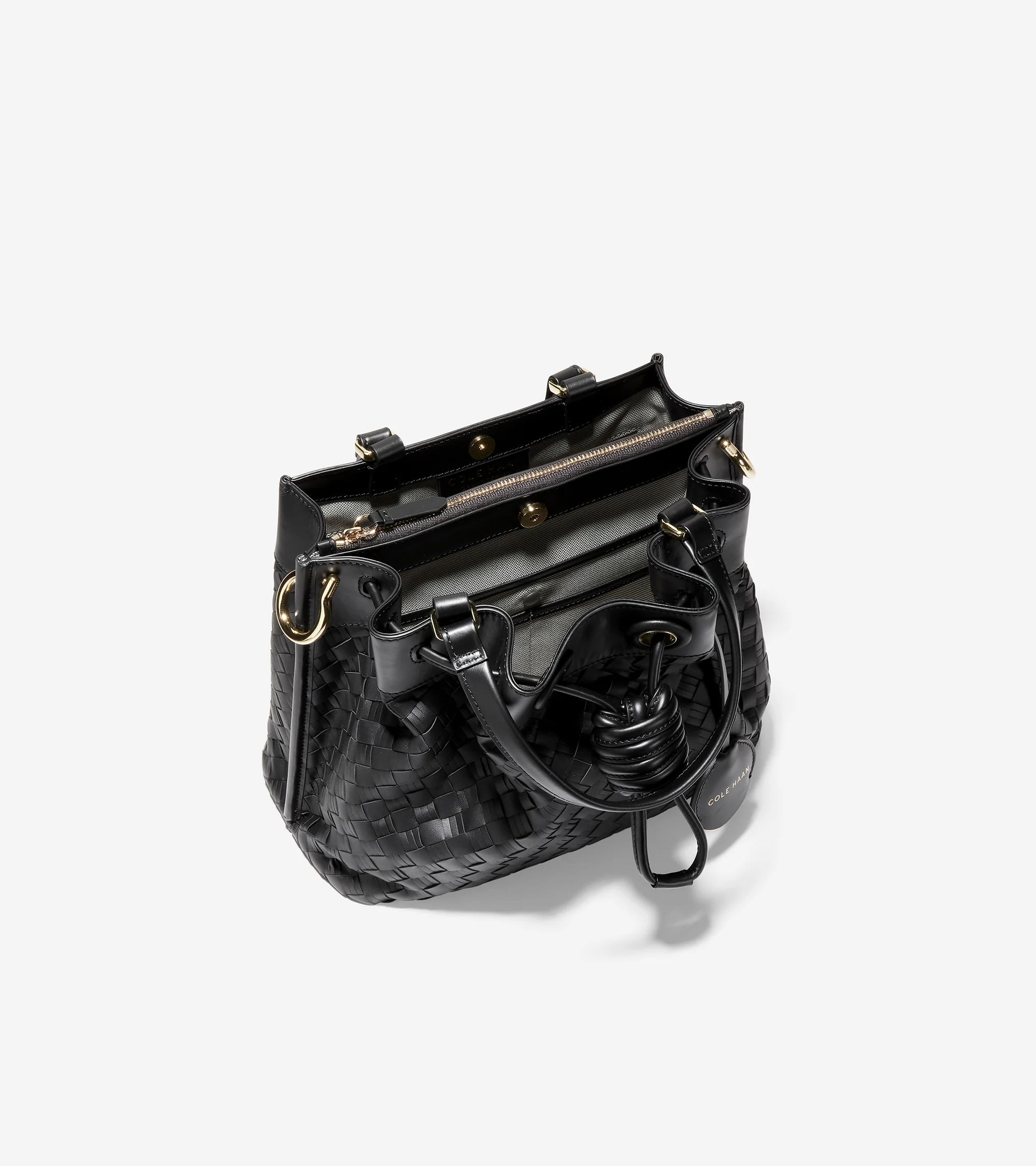 Woven Leather Small Bucket Bag - Image 4